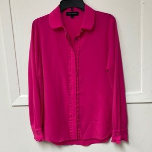 Pink Tartan Hot Pink Blouse Flower Buttons